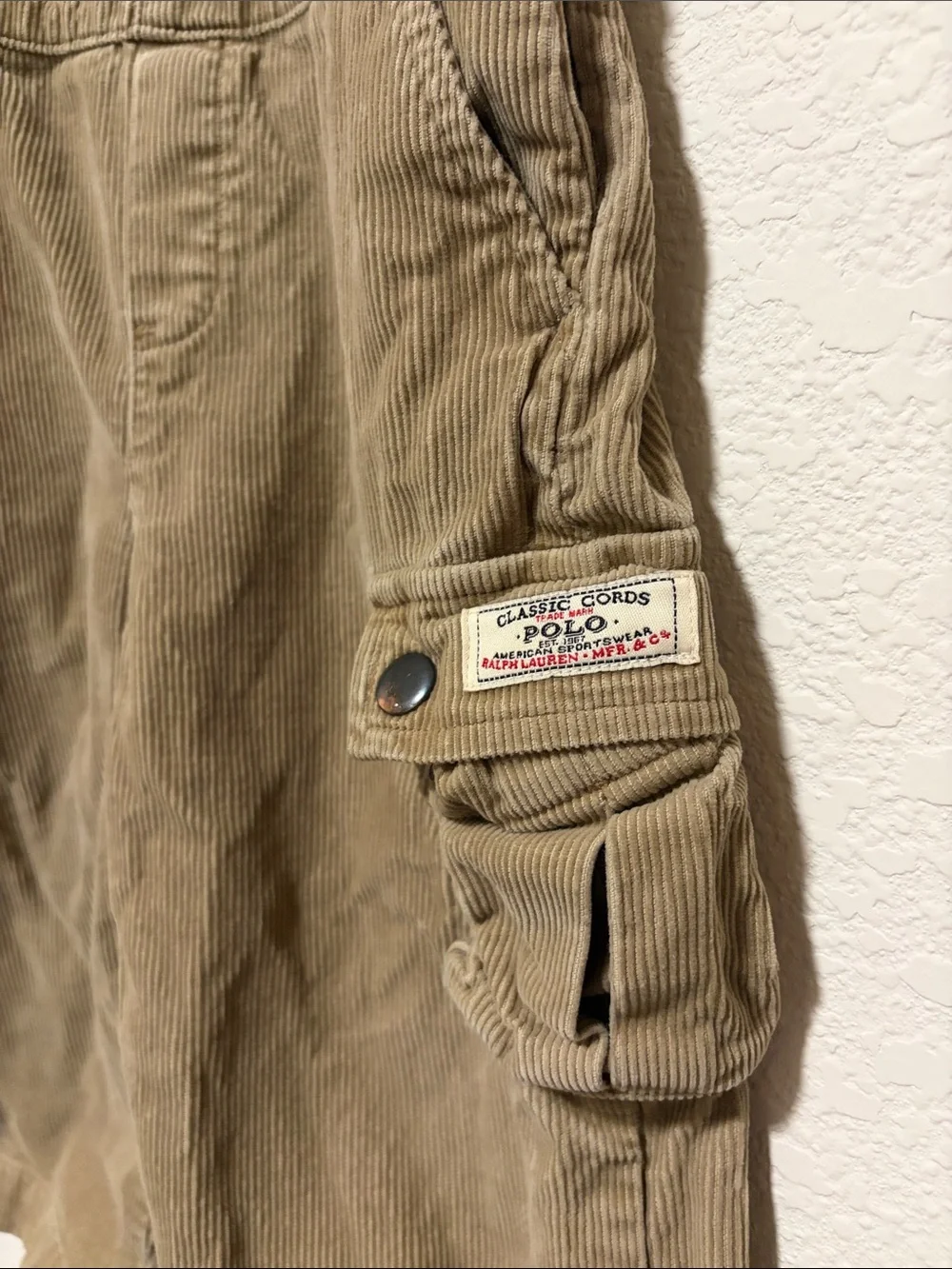 Polo Ralph Lauren Vintage Tan Corduroy Cargo Overalls Size 24 Months 100% Cotton